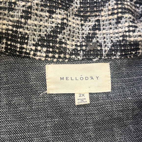 Melloday | Black And White Light Tweed Long Cardigan Sweater Size 2X - Picture 6 of 12